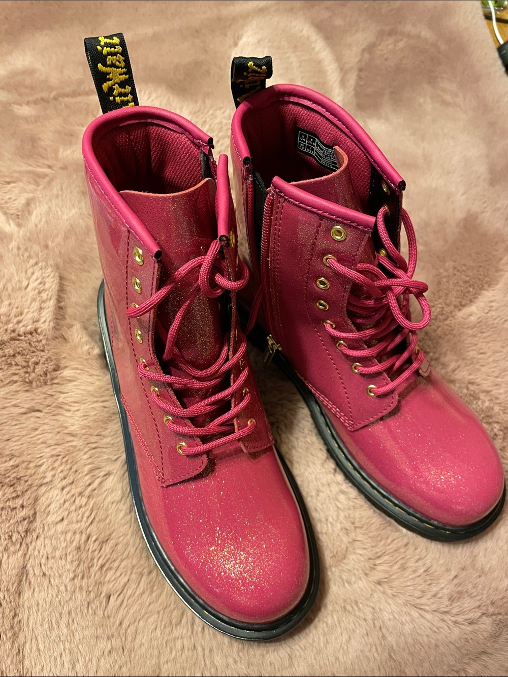 Dr. Martens Pink Glitter Lace-Up Combat Boots